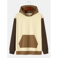 Mens Vintage Color Spliced Kangaroo Pocket Long Sleeve Hoodies