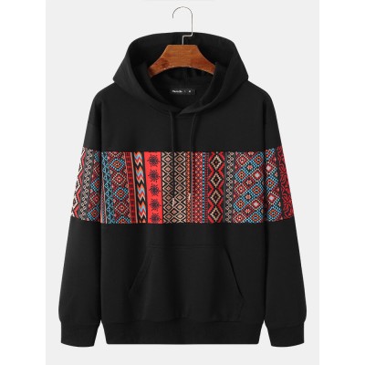 Mens Ethnic Seamless Printed Long Sleeve Hooded Sweatshirts