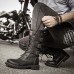 Men Classic Black Biker Boots Metal Buckle Motorcycle Boots