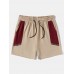 Mens Ethnic Ribbon Color Block Stitching Loose Drawstring Shorts