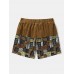 Mens Tribal Pattern Patchwork Ethnic Style Corduroy Drawstring Shorts