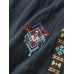 Mens Ethnic Geometric Pattern Embroidered Cotton Loose Drawstring Shorts